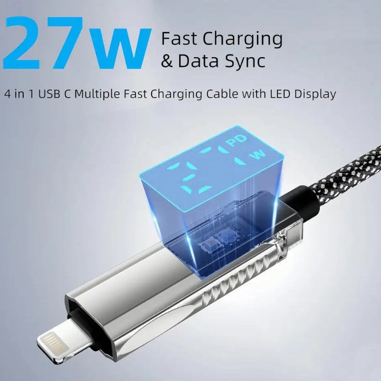 4-in-1 Fast Charging Cable with LED Display (65W