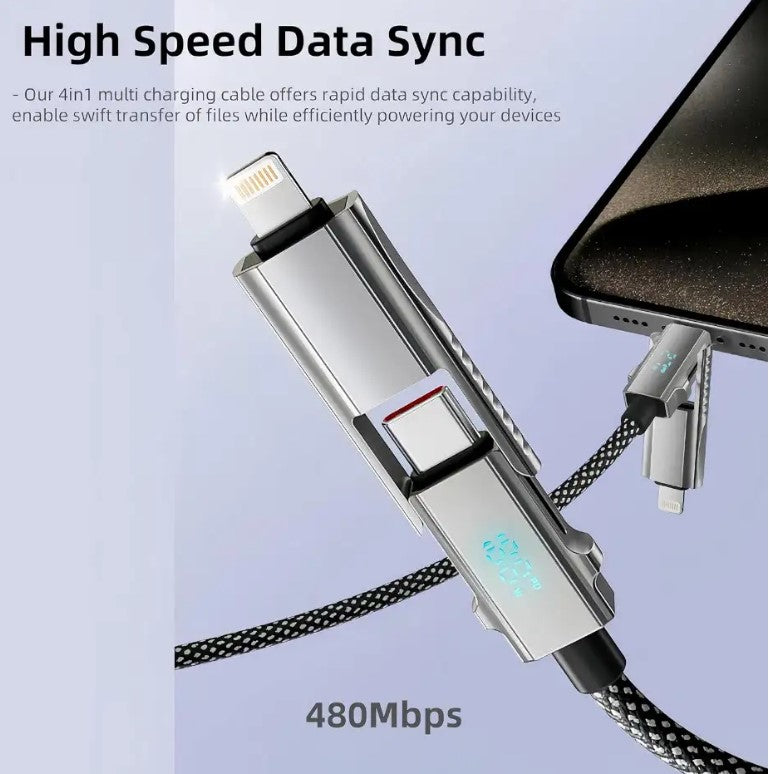 4-in-1 Fast Charging Cable with LED Display (65W