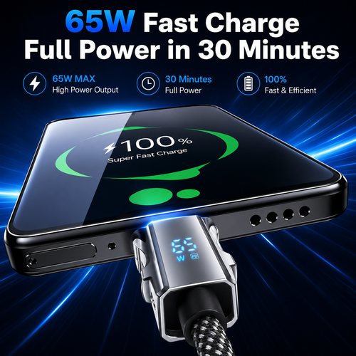 4-in-1 Fast Charging Cable with LED Display (65W
