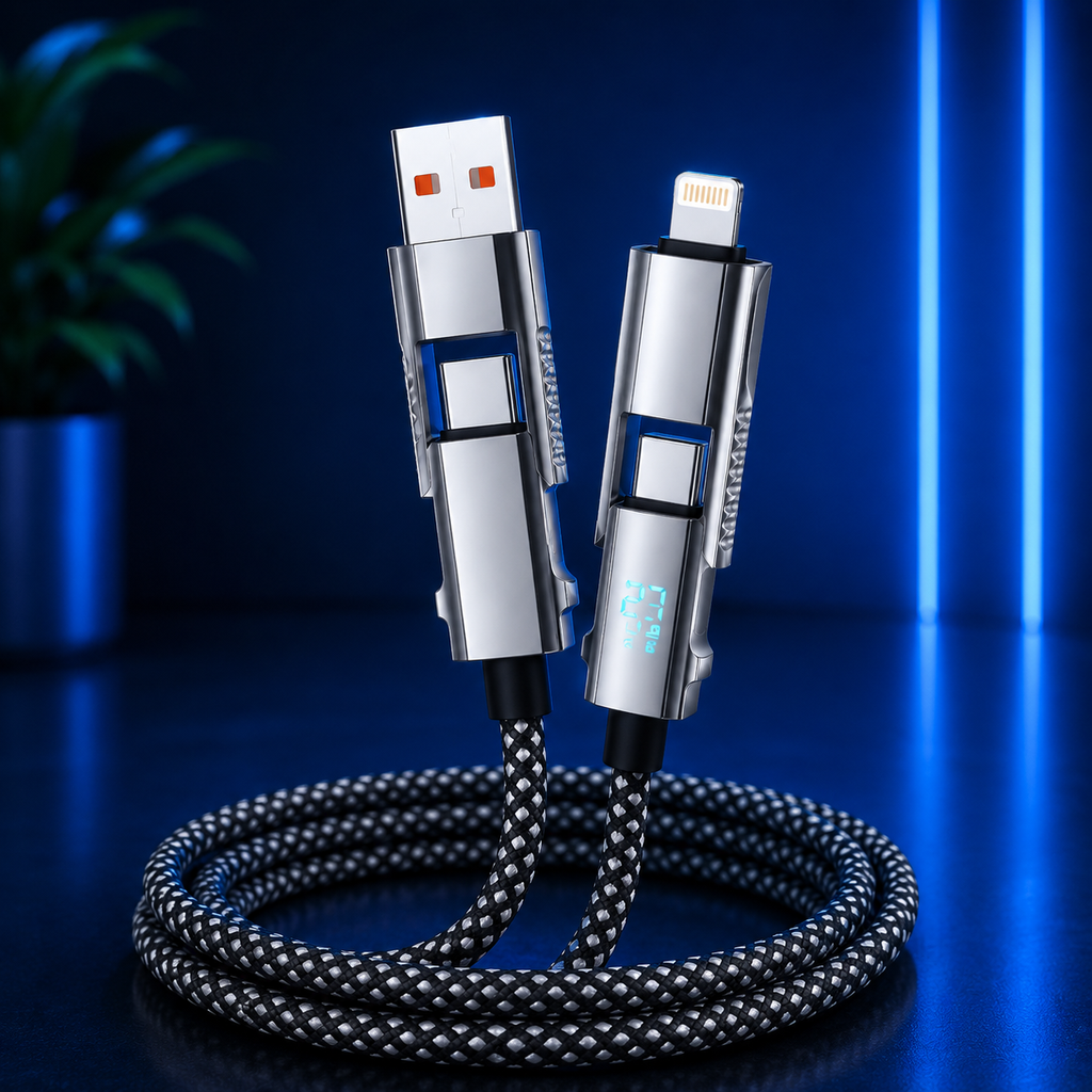 4-in-1 Fast Charging Cable with LED Display (65W