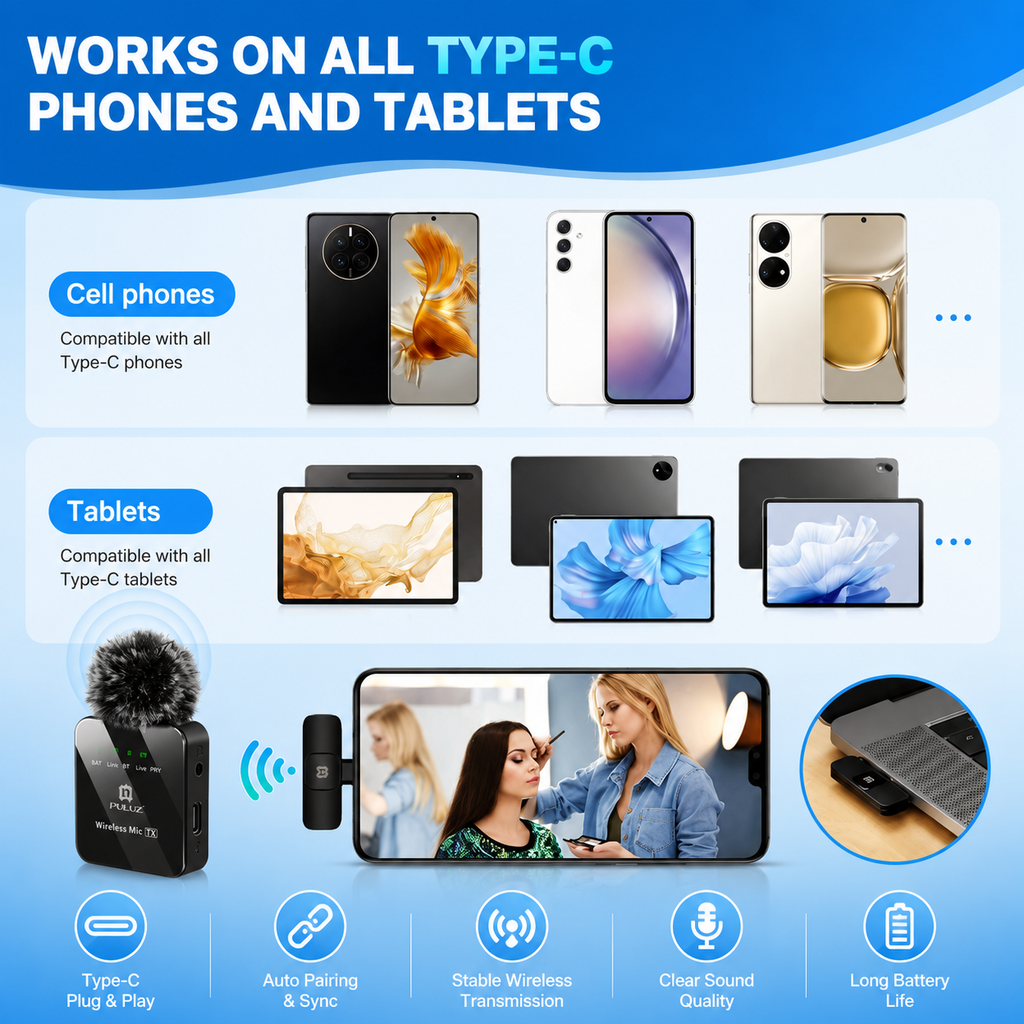 Wireless Clip-On Microphone for (Type-C Phones) Dual Mic