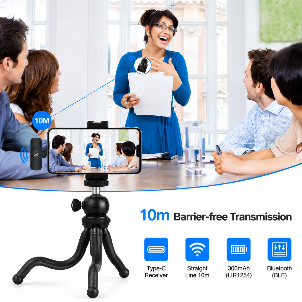 Wireless Clip-On Microphone for (Type-C Phones) Dual Mic